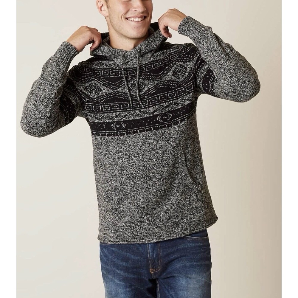 Outpost Makers Men's Sweater Pullover Hooded Black Gray Sweater Jacquard Warm XL